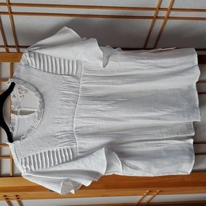 NWT Nanette Lepore White Blouse Smocked, Pleated, Ruffled L